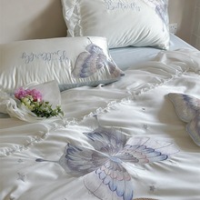 蝴蝶刺绣天丝棉四件套法式花边公主风冰丝纯棉被套床单床上用品
