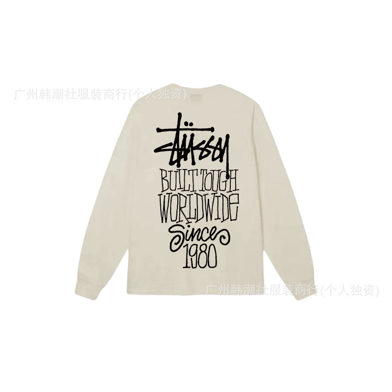 25S跨境斯图西长袖印花t恤美式潮牌STUSSY圆筒布休闲宽松男女同款|undefined