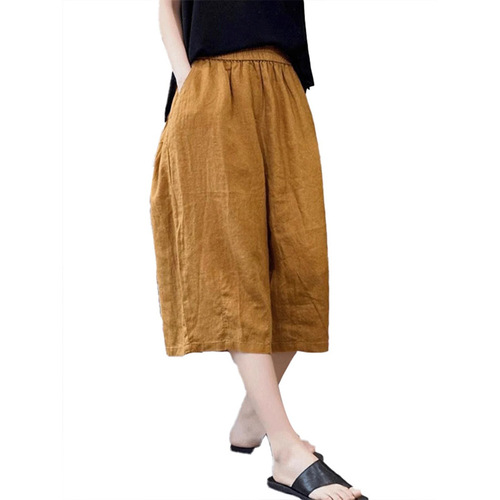 Stylish Cotton and Linen Wide Leg Pants for Women - Summer Thin Cut-off Pants - 2025 New Arrival Short Pants - Straight Leg Mother's Pants - Casual Pants