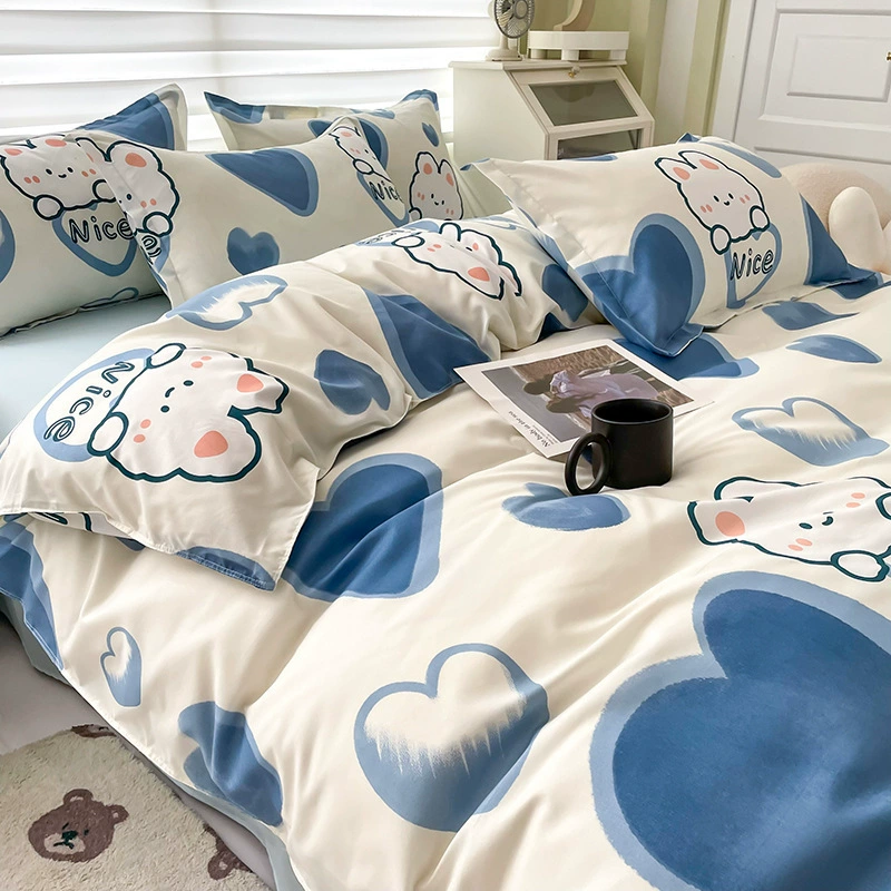 Комплект простыни 홍 Korean Princess Style, выстираный хлопок с цветочным узором, 3–4 предмета (150×200 и т.п.)