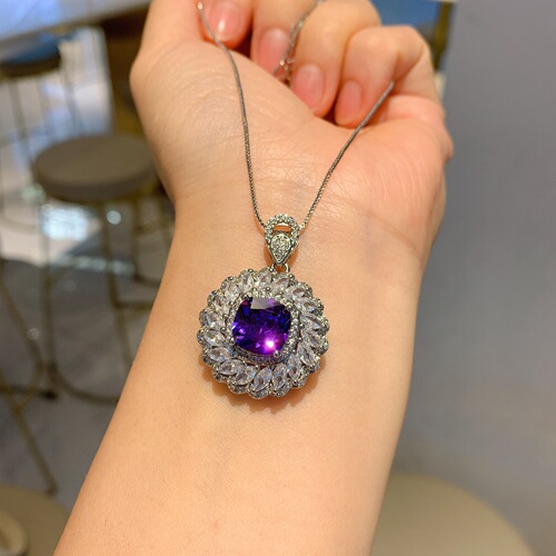 Zhuang Shengsheng Jewelry European and American Retro Imitation Dove Purple Blue Zircon Square Luxury Inlaid Pendant Earring Ring Jewelry Set 