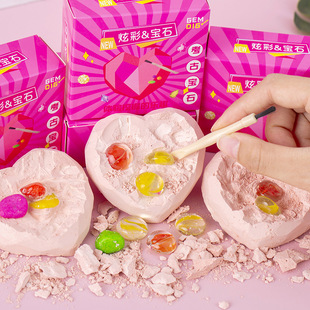 Children's Handmade DIY Fossil Excavation Archaeological Excavation Gemstone Girl Heart Gemstone Blind Box Treasure Hunting Toy