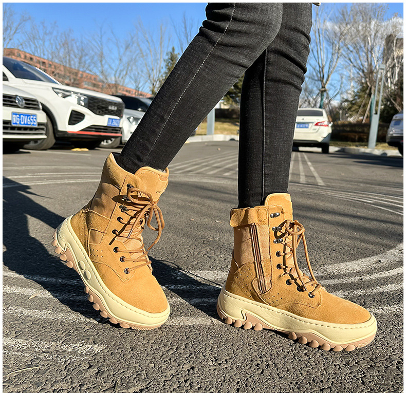 Herrskor Northeast Snökängor Vinter Damstövlar Äkta Läder och Päls Ull Varm Tjock Botten Halkfri Martinstövlar Plus Sammet_voghion.com