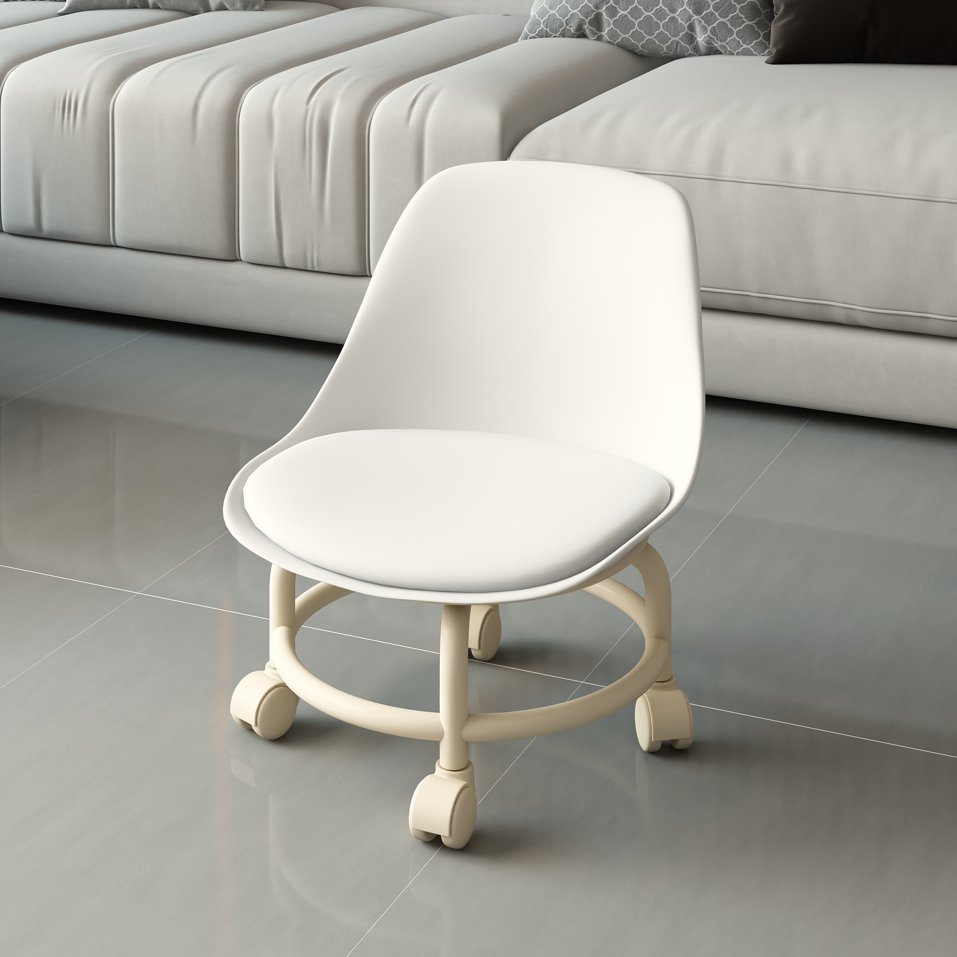 흰색 - 등받이 허리 보호대 - 저소음 미끄럼 방지 바퀴