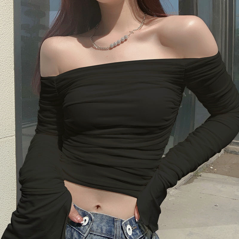 Buga Dye Women's Fashion-Spring/Summer/Autumn Collection: Slim-Fit Net-Glass Blouse With Ruffled Sleeves, Long Sleeve De_voghion.com