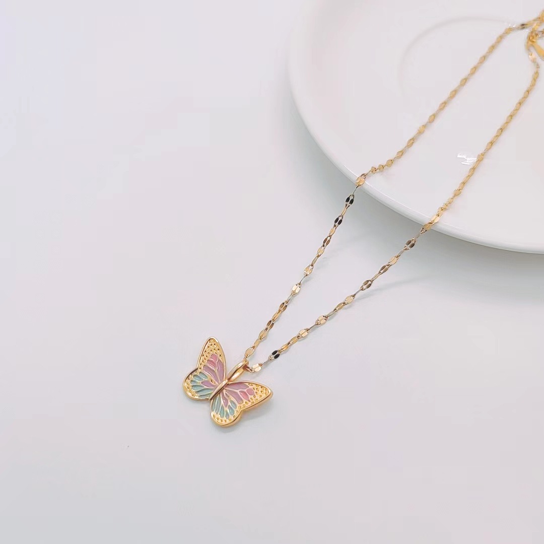 Pastoral Butterfly Titanium Steel Pendant Necklace Plating Stainless Steel Necklaces 1 Piece
