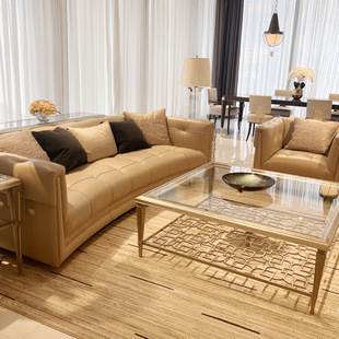 American-Style Home Luxury Sofa, Genuine Leather Sofa, Modern Luxury Genuine Leather Three-Seater Straight Sofa for the Living Room