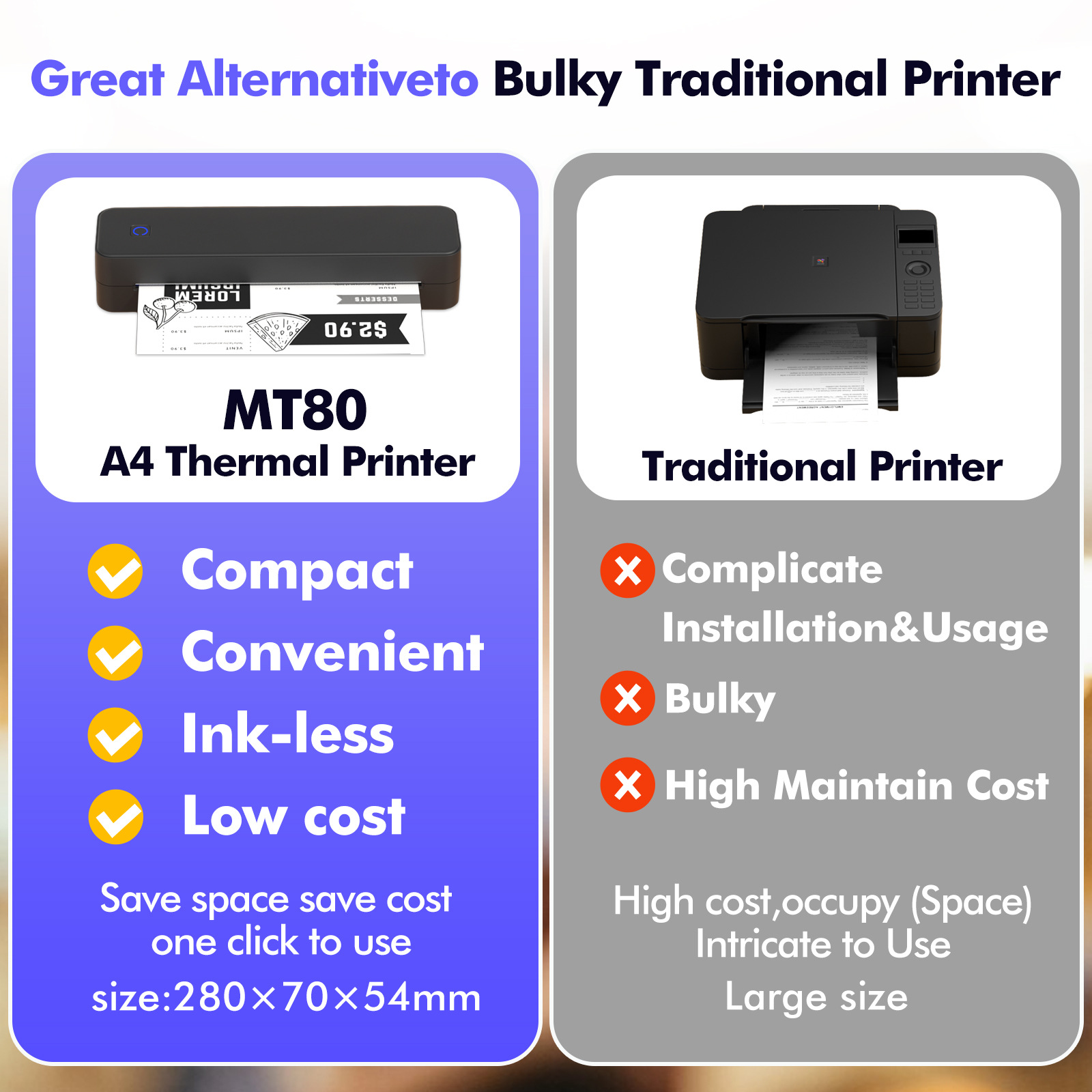 Impresora Térmica Portátil MT80 A4 con Bluetooth y Sin Tinta para Documentos de Oficina image 5