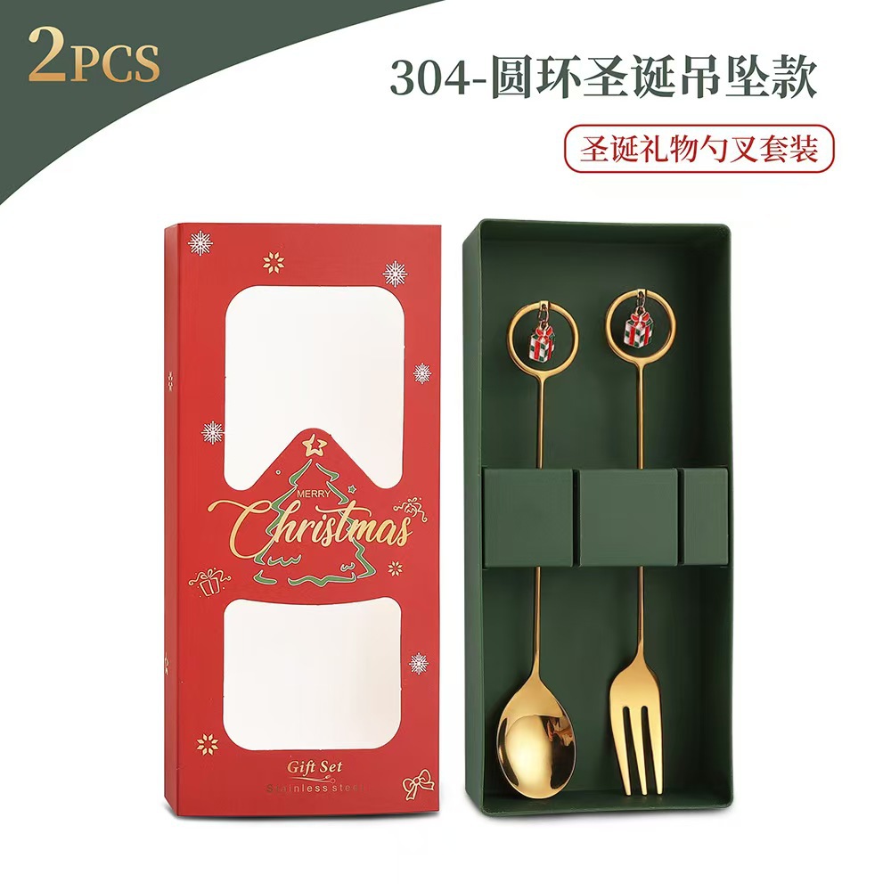 Cuchilleras de acero inoxidable transfronterizas muñecas de Navidad cucharas y tenedores juegos de regalo de café cucharas de postre horquilla de fruta pastel image 64