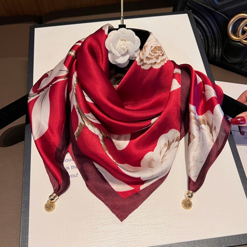 붉은 모란-[자기 새틴 스퀘어 스카프]]