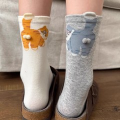 猫猫袜四季新品女中筒可爱猫咪叮叮当蛋蛋黑白搞怪春夏袜厂家现货