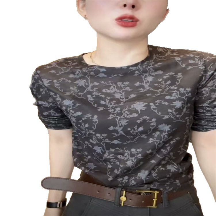一件代发直播爆款2025春秋季新款印花圆领长袖T恤女打底小衫上衣|undefined