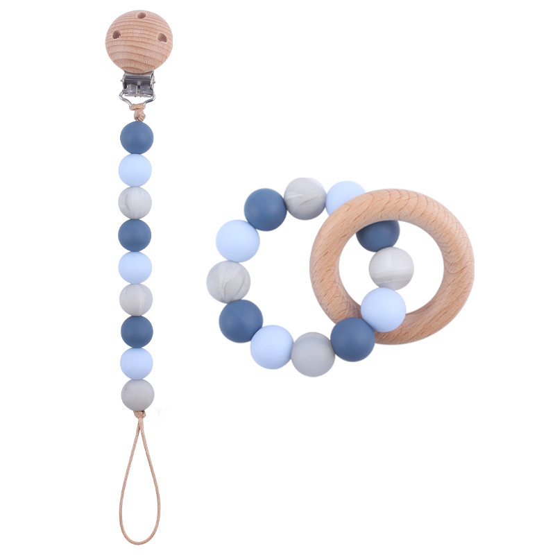 Nuevo bebé chupete cadena creativa DIY cuentas de silicona mordedura dientes pulsera de goma juguete conjunto de dos piezas