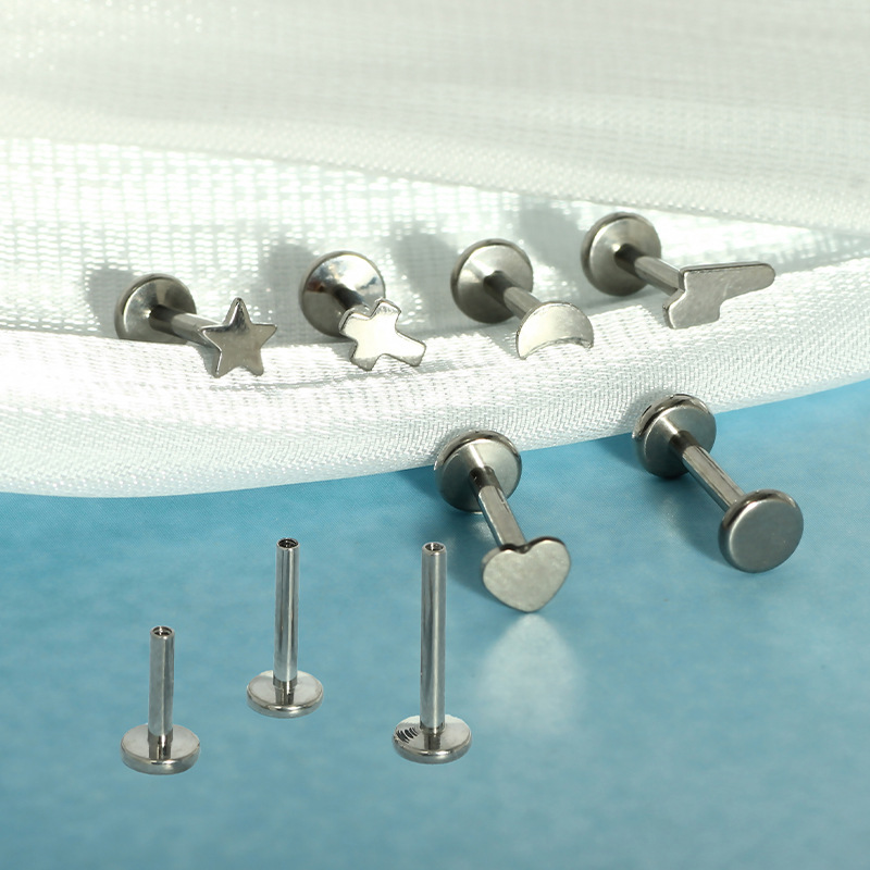 G23 Titanium Cross Heart Lightning Moon Star Inner Thread Lip Barbell/Ear Stud Piercing Jewelry detail image 7