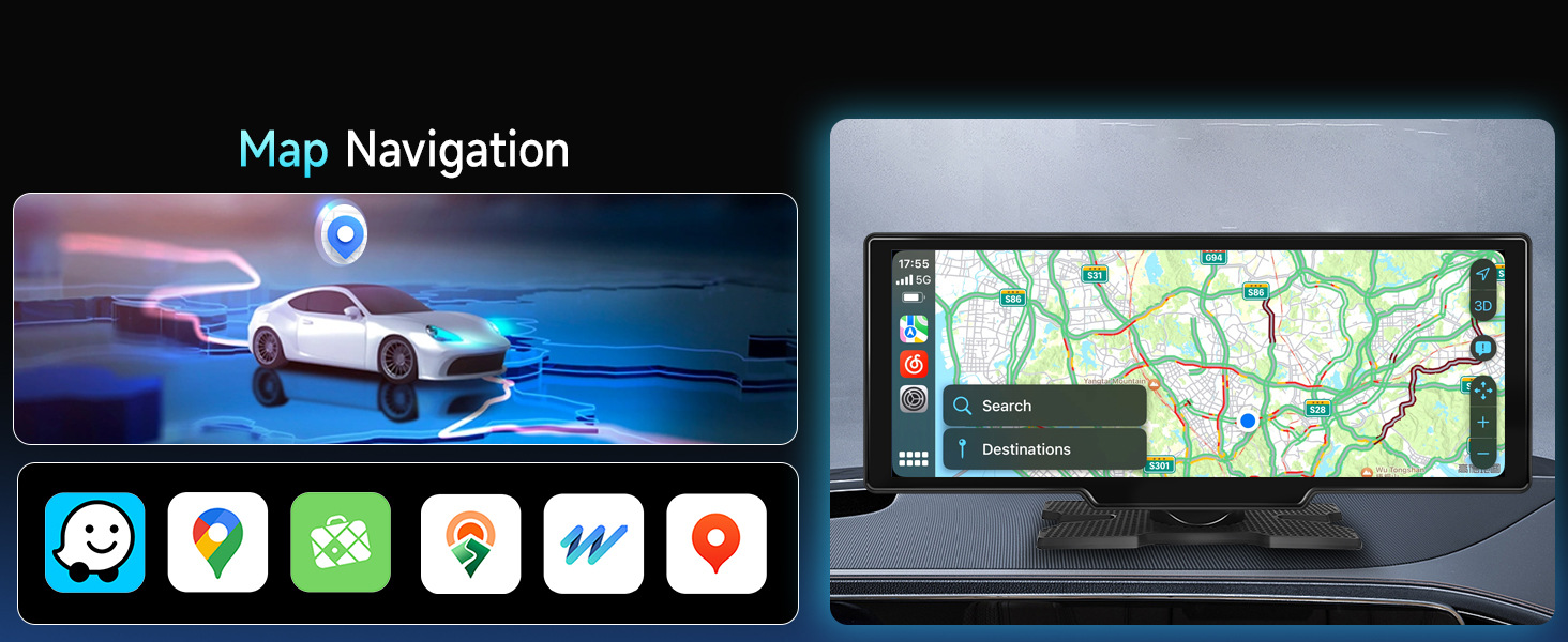 10.26inch Screen Carplay Voice Control Car Navigation Fm Radio Bluetooth Call Smart Car Wireless