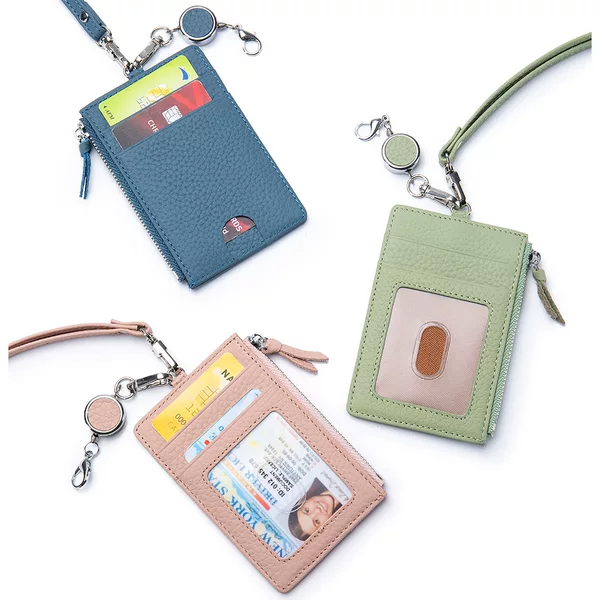 New ID Card Bag Card Case Genuine Leather Japanese Style Easy Pull Buckle Lanyard Card Case Multifunctional Neck Hanging ID Case Cross-border Women