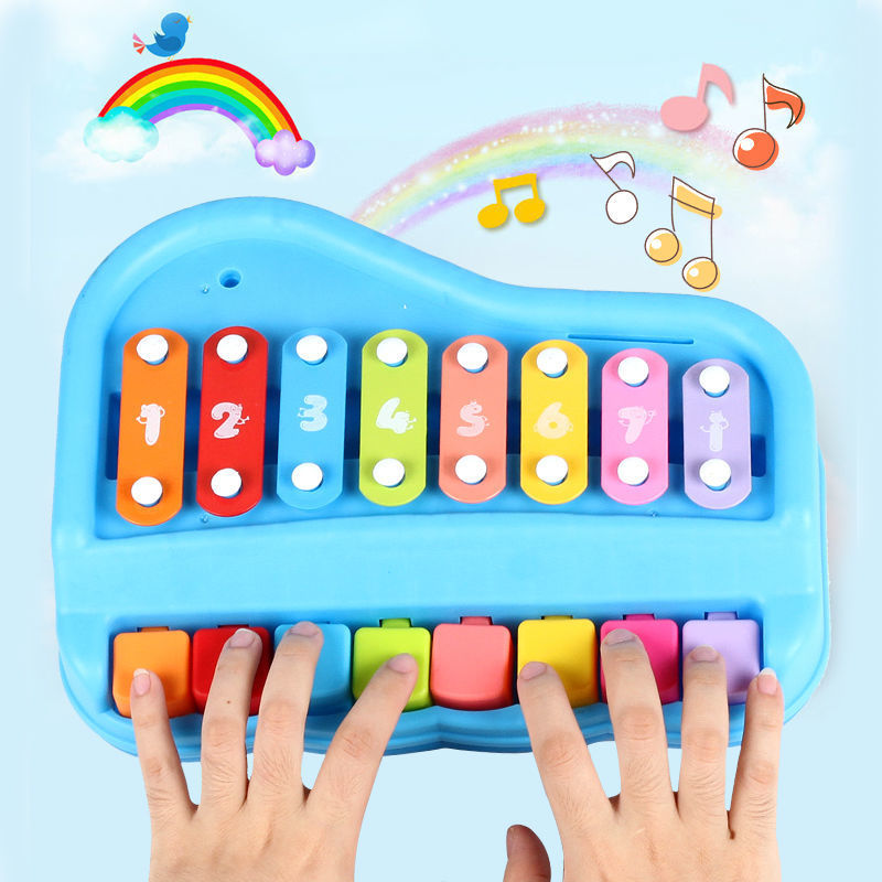钢琴玩具赠送0-1岁儿童玩具琴八音琴0到3岁宝宝玩具二合一手敲琴|ru