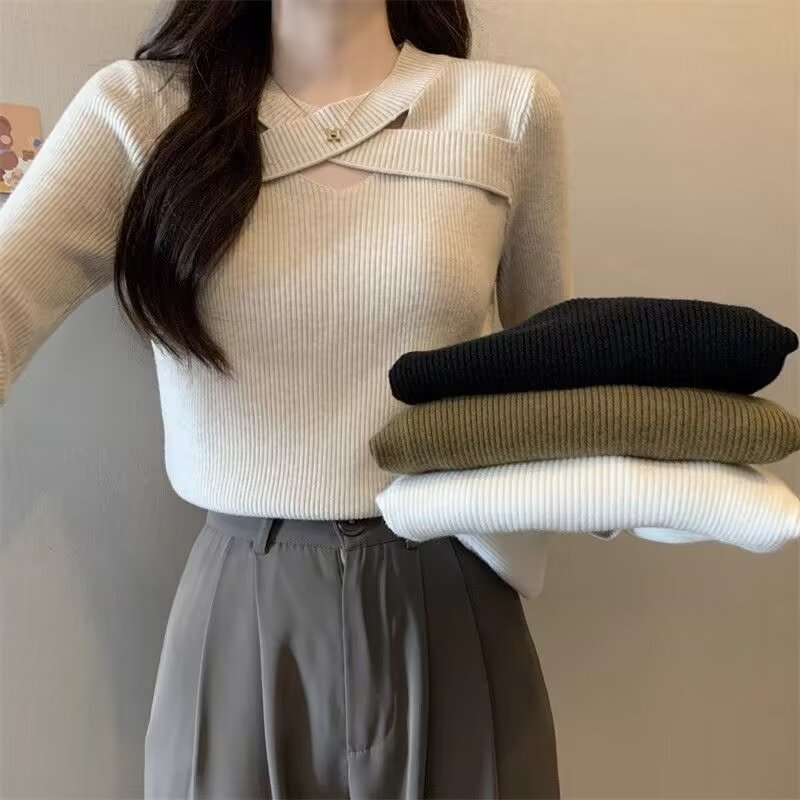 大码高级感小衫内搭黑色打底衫女秋季胖mm显瘦遮肚子针织毛衣上衣|undefined
