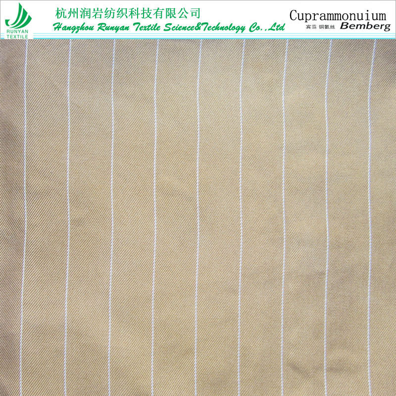 Cupro铜氨人丝涤竖条布 120D+100D*120D宾霸铜氨丝涤人丝条子115g