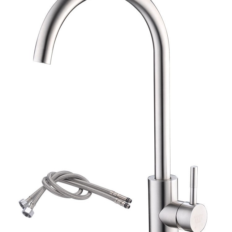 Cocina de acero inoxidable grifo caliente y fría pintura de acero inoxidable grande curvado cepillado de siete palabras fregadero de agua mezclada lavabo grifo image 16