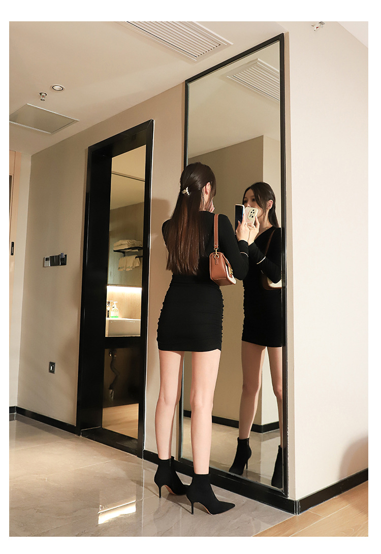 ShoeVault 8788-7 European And American Style Simple Thin Suede Pointed Toe Sexy Nightclub Slimming High Heel Short Tube Women's_vogvips.com