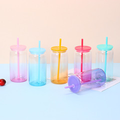 国境を越えた新しい 16 オンスのプラスチックストローカップ、環境に優しいアクリルゼリーメイソンカップ、屋外用の便利なプラスチックウォーターカップ