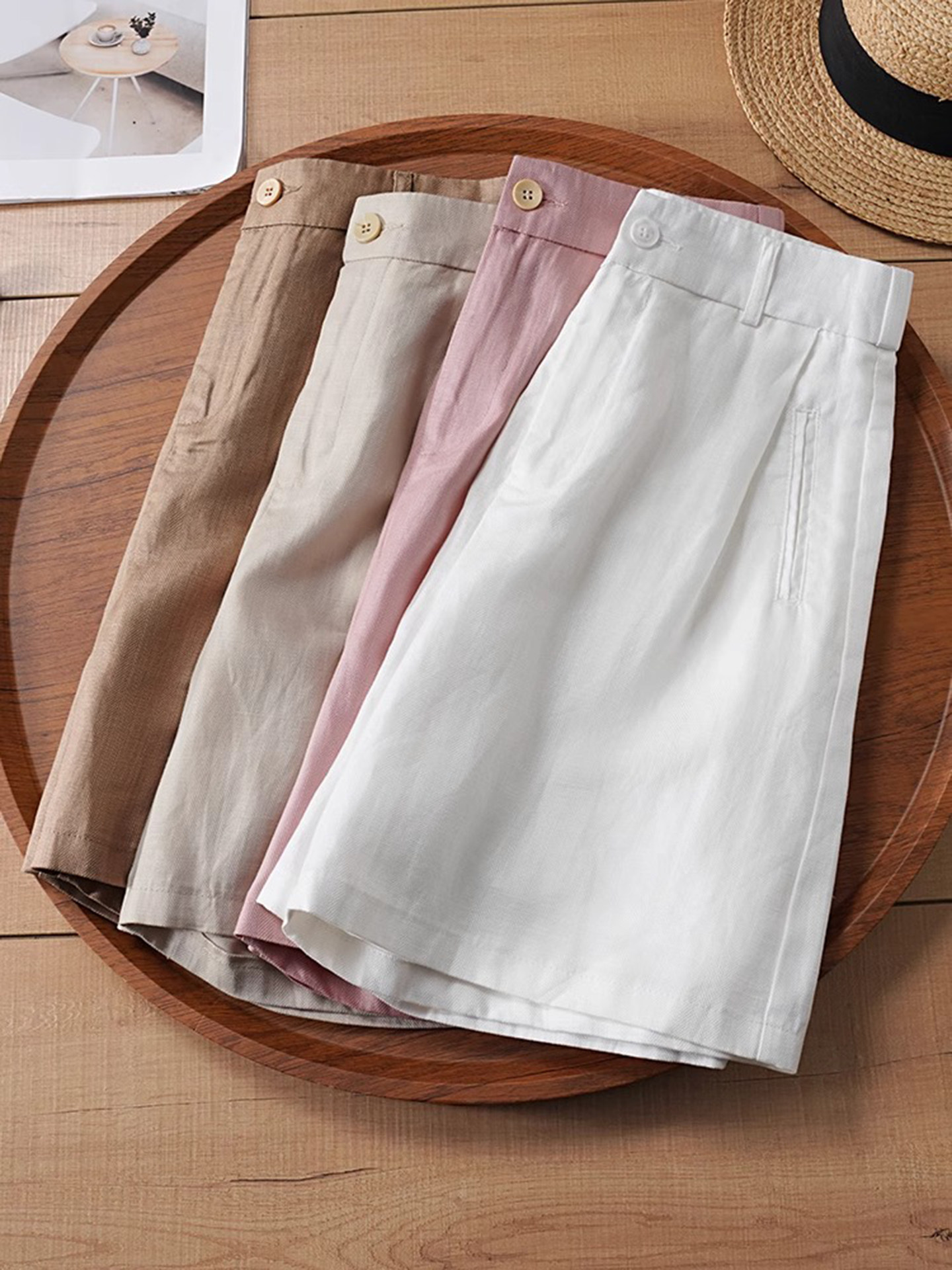 Quần short nữ dáng rộng chữ A cạp thun lưng sau chất liệu lụa mỏng mùa hè — Xanh lông mòng đen