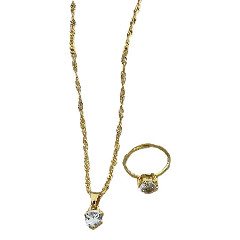 Venta caliente simple traje de joyería de moda todo-fósforo collar de circón pendientes anillo pulsera de cuatro piezas conjunto de joyas en stock