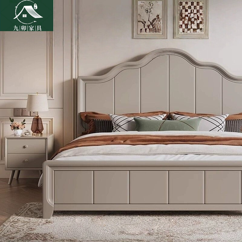 Cream-Style Wooden Bed, Modern Minimalist Light Luxury Princess Bed, 1.5 Small Apartment Double Bed, Master Bedroom 1.8 Storage Solid Wood Bed Cream-Style Wooden Bed, Modern Minimalist Light Luxury Princess Bed, 1.5 Small Apartment Double Bed, Master Bedroom 1.8 Storage Solid Wood Bed
