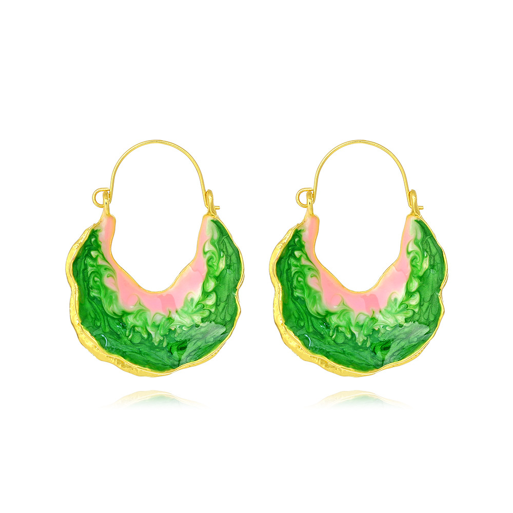 1 Pair Casual Pastoral Leaf Enamel Zinc Alloy Hoop Earrings display picture 1