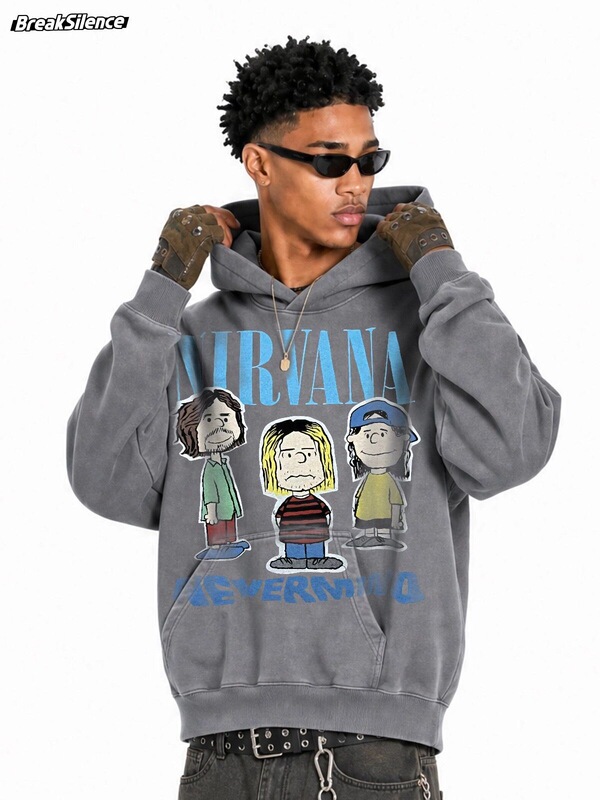 American street style Nirvana hoodie, unisex, 410gsm, washed and distressed vintage jacket American street style Nirvana hoodie, unisex, 410gsm, washed and distressed vintage jacket