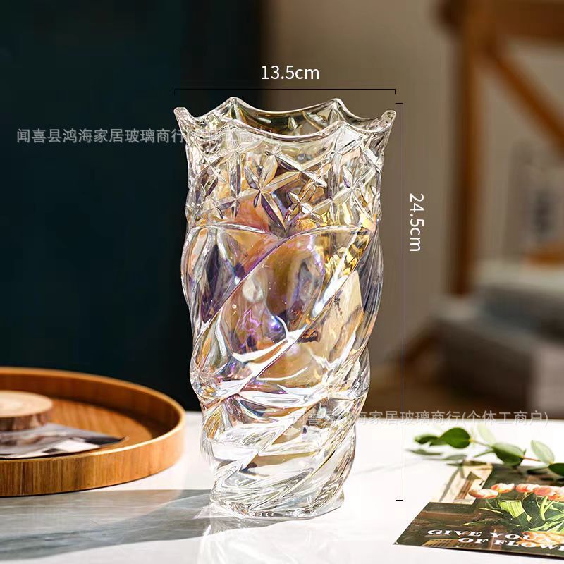 ヨーロッパのインターネットセレブの厚みのある軽い高級クリスタルガラスの花瓶、水で育てた花、フラワーアレンジメント、バラ、ユリ、リビングルームのテーブル装飾|undefined