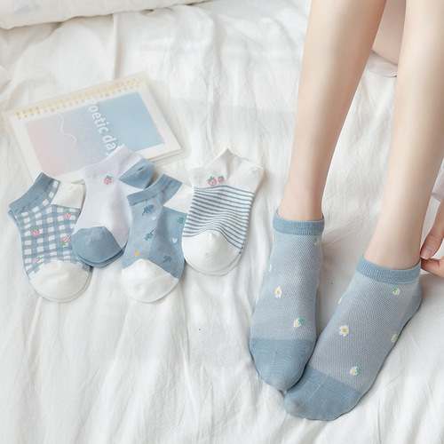 Boat socks for women wholesale shallow non-slip summer thin mesh women's socks strawberry socks sweat-absorbent breathable women's socks