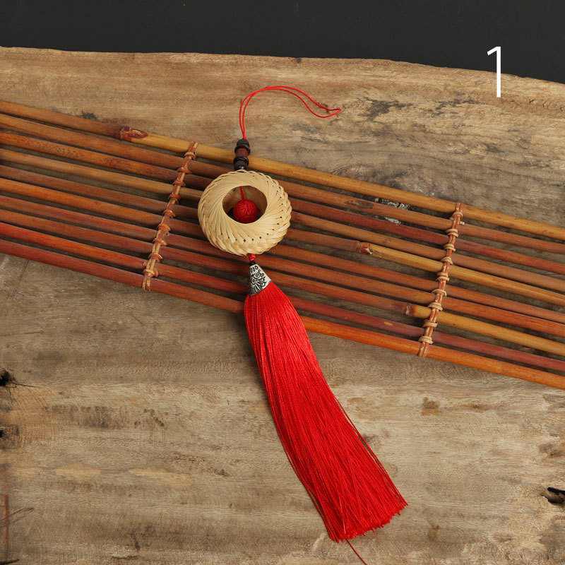 Joyería de estilo antiguo hecho a mano de bambú tejido hanfu accesorios chino colgante oído ventilador clásico estilo antiguo ventilador plegable ventilador redondo borla Accesorios