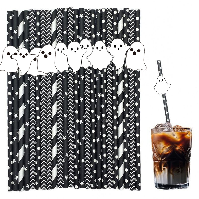 Punto transfronterizo al por mayor creativo pajita de papel de Halloween decoración pajita fantasma mesa de postre vestido botella de pudín plug-in