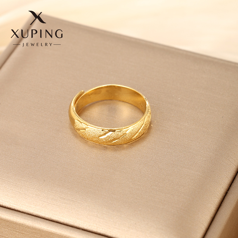 Anillo Abierto Electrochapado de Joyería Xuping para Hombre con Tallado de Arena Brillante, Anillo Ajustable, Joyería de Moda Transfronteriza para Mujer