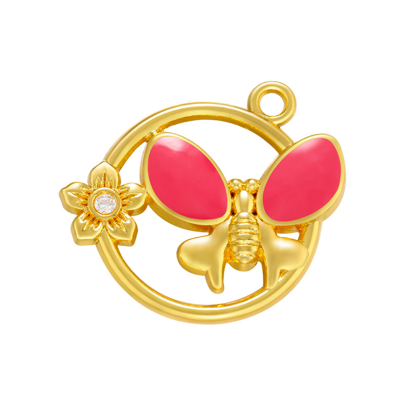 Fashion Colorful Dripping Butterfly Pendant Round Flower Copper Pendant display picture 5