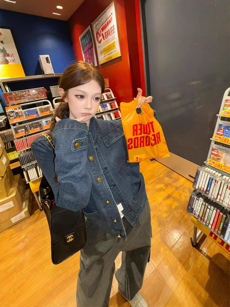 Autumn Old Money Style Women's Wear Stand Collar Right Shoulder Short Denim Jacket Women's 2025 New Jacket Top