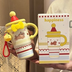 2025年新款高颜值办公水杯内胆不锈钢保温杯女生可爱双饮手柄杯子
