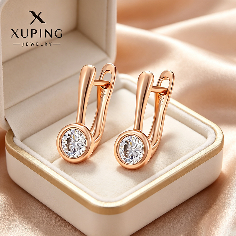 Arracadas Circulares con Diamante de Aleación de Cobre Bañadas en Oro de 18K para Mujer image 1