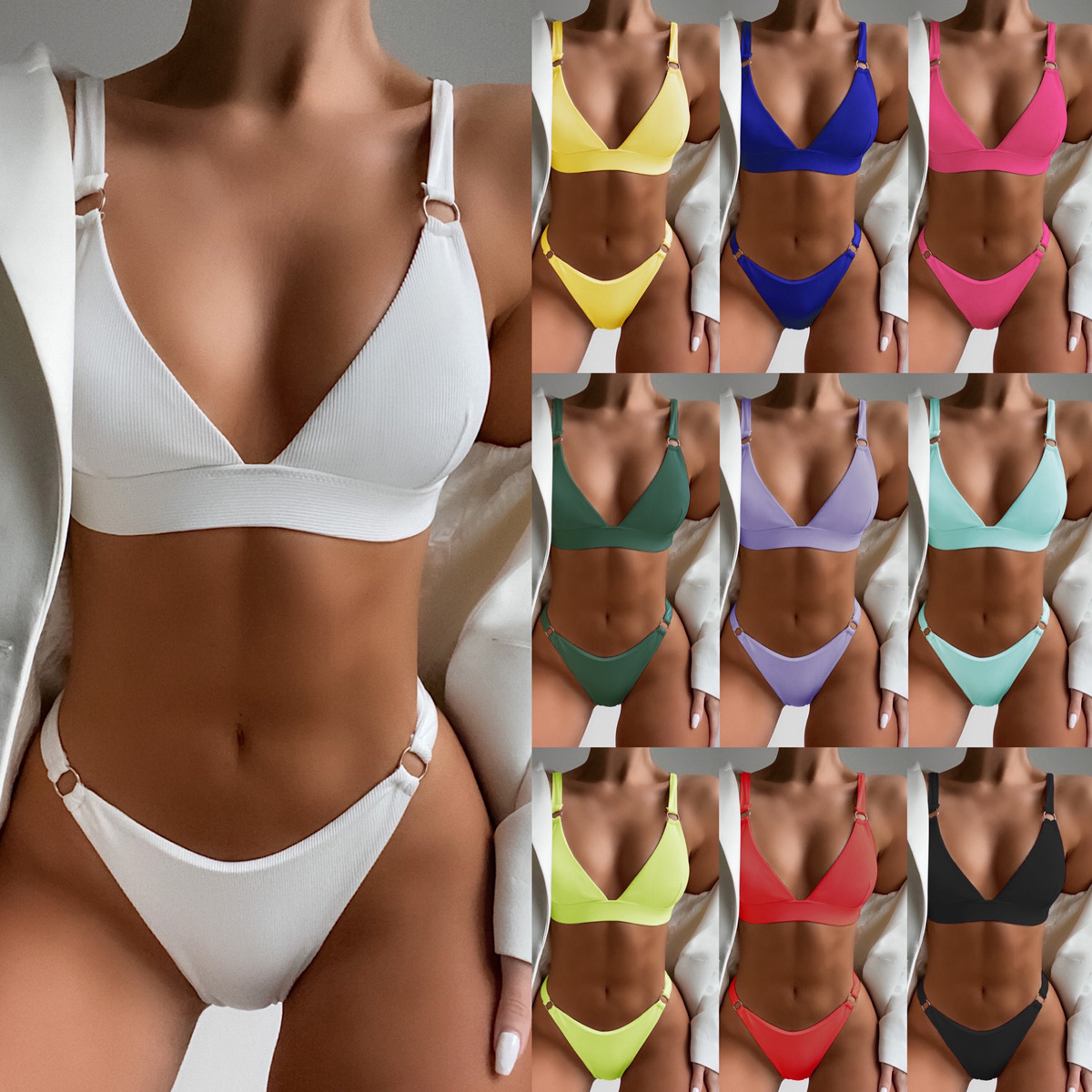 New Sexy Bikini Solid Color Small Circle Triangle Swimsuit display picture 1