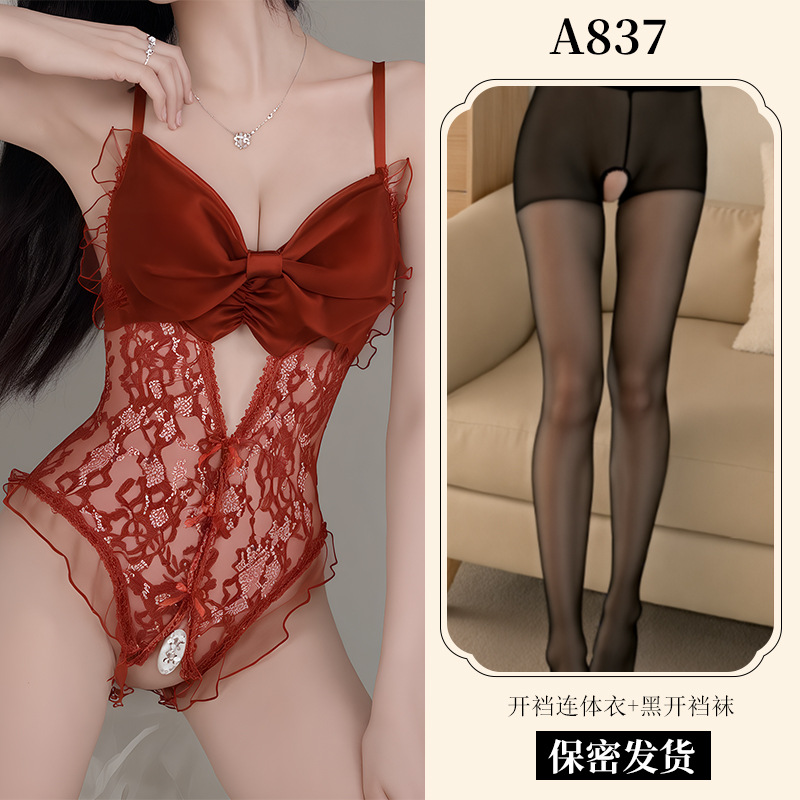 [레드] 보우 오픈 점프수트 + 오픈 양말