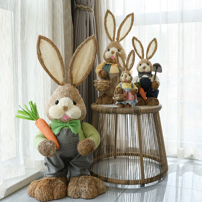 Милое украшение в виде соломенного кролика для гостиной, украшение в виде животного для витрины, виллы, детского сада и креативное оформление пола.