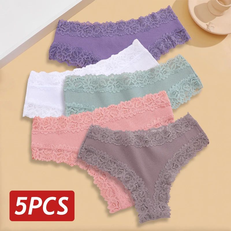 5 ピース/セット女性レースシームレス綿パンティーセクシーなブラジリアン P|undefined