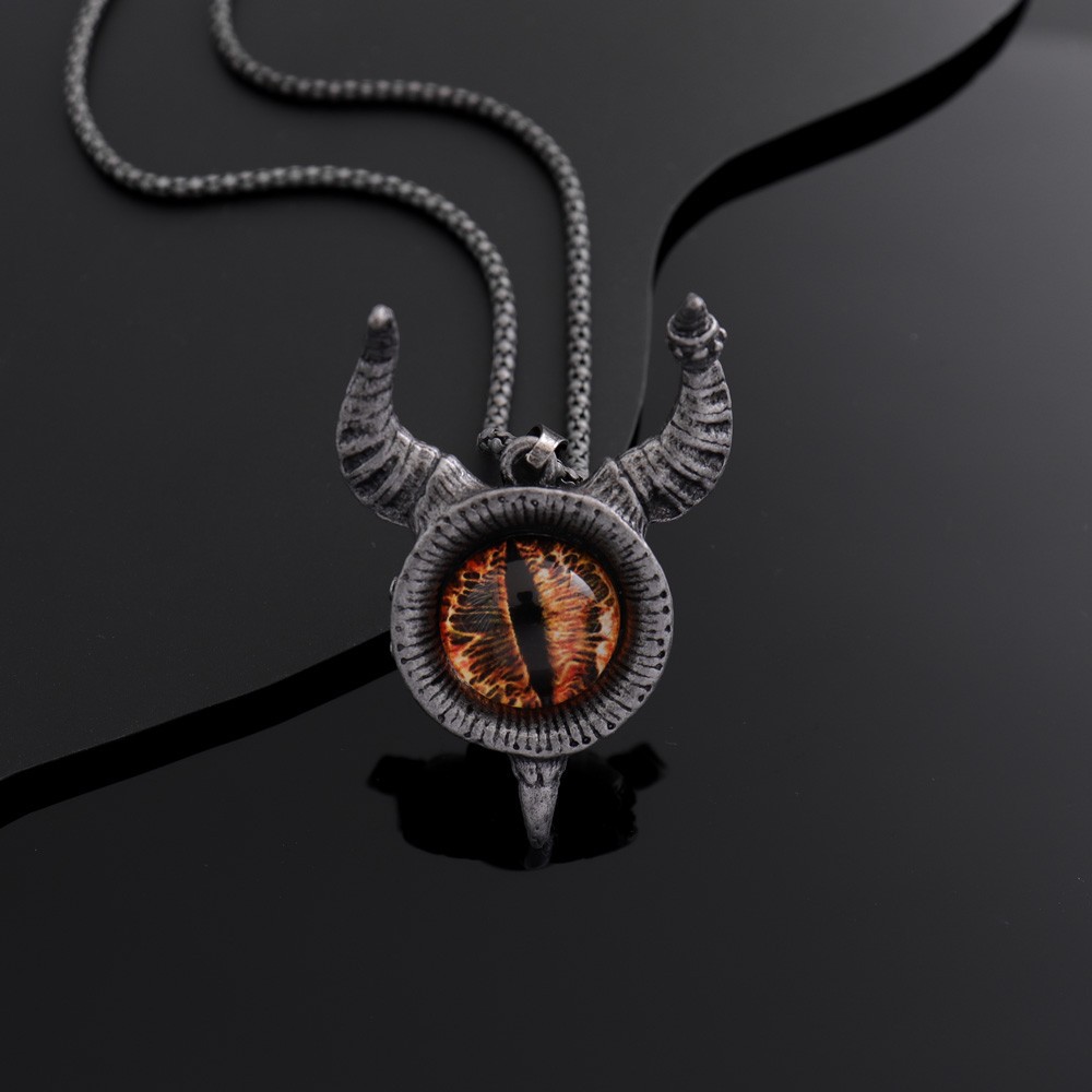 Temu hot sale foreign trade hot sale European and American alloy horn Devil's Eye brown eyes Men's necklace accessories men and women