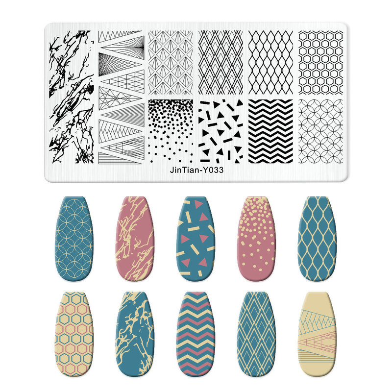 跨境美甲印花板格纹豹纹牛仔纹Nailplate不锈钢指甲复古模板转印|undefined