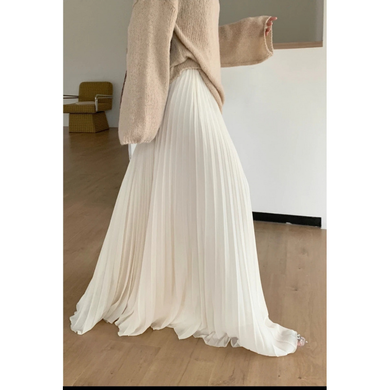 Summer French-Style Design, Niche and Gentle, High-Waisted, Slimming, Flowing and Draping Purple Pleated Long Skirt