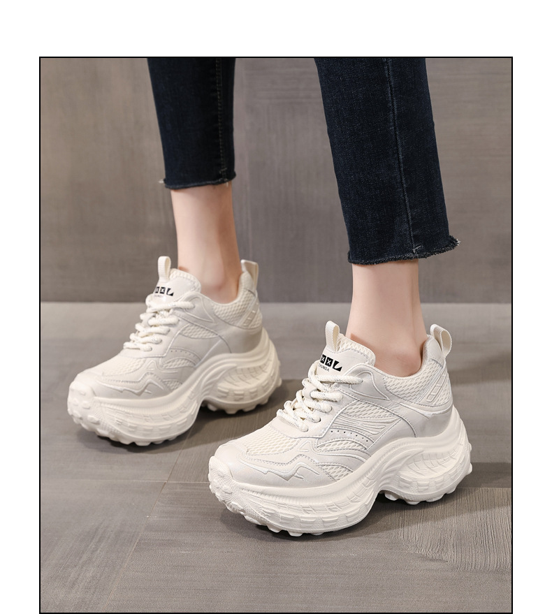 Giày sneaker nữ đế dày tăng chiều cao lưới thoáng khí — màu be chi tiết 12