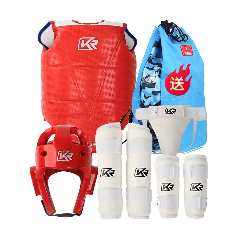 Transfronterizo Kangrui Sanda fabricante de equipos de protección taekwondo equipo de protección conjunto de cinco piezas transpirable resistente al desgaste PU conjunto completo de equipos de protección