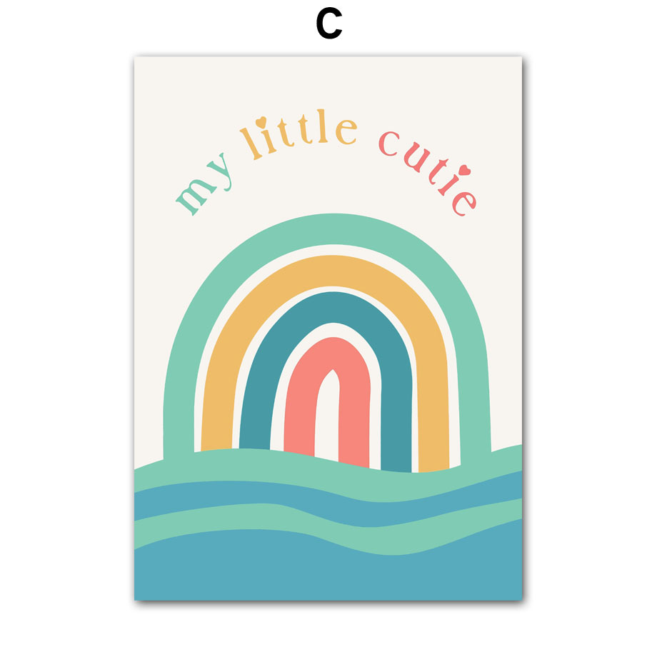 Modernes minimalistisches Kinderzimmer-Cartoon-Leinwandbild mit inspirierenden Zitaten zu Sonne, Mond und Regenbogen – ideal für Babyzimmer._voghion.com